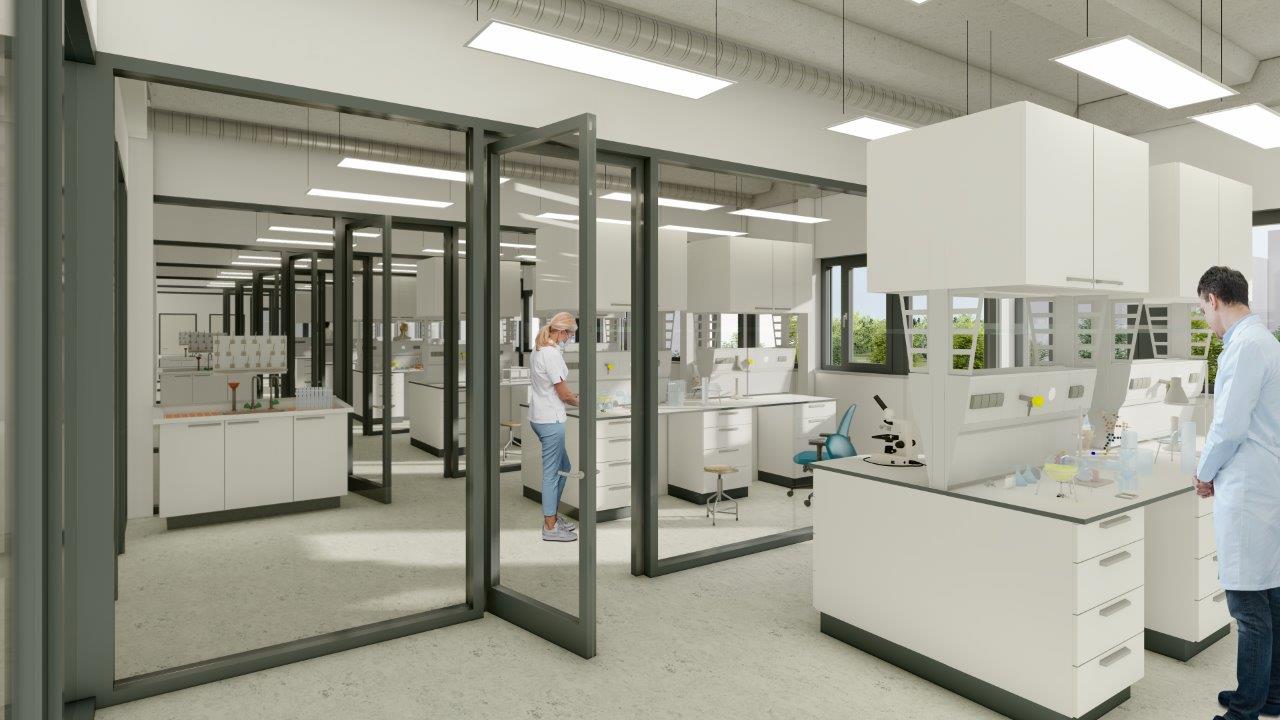 Visualisierung eines zukünftigen Labors im Neubau R2